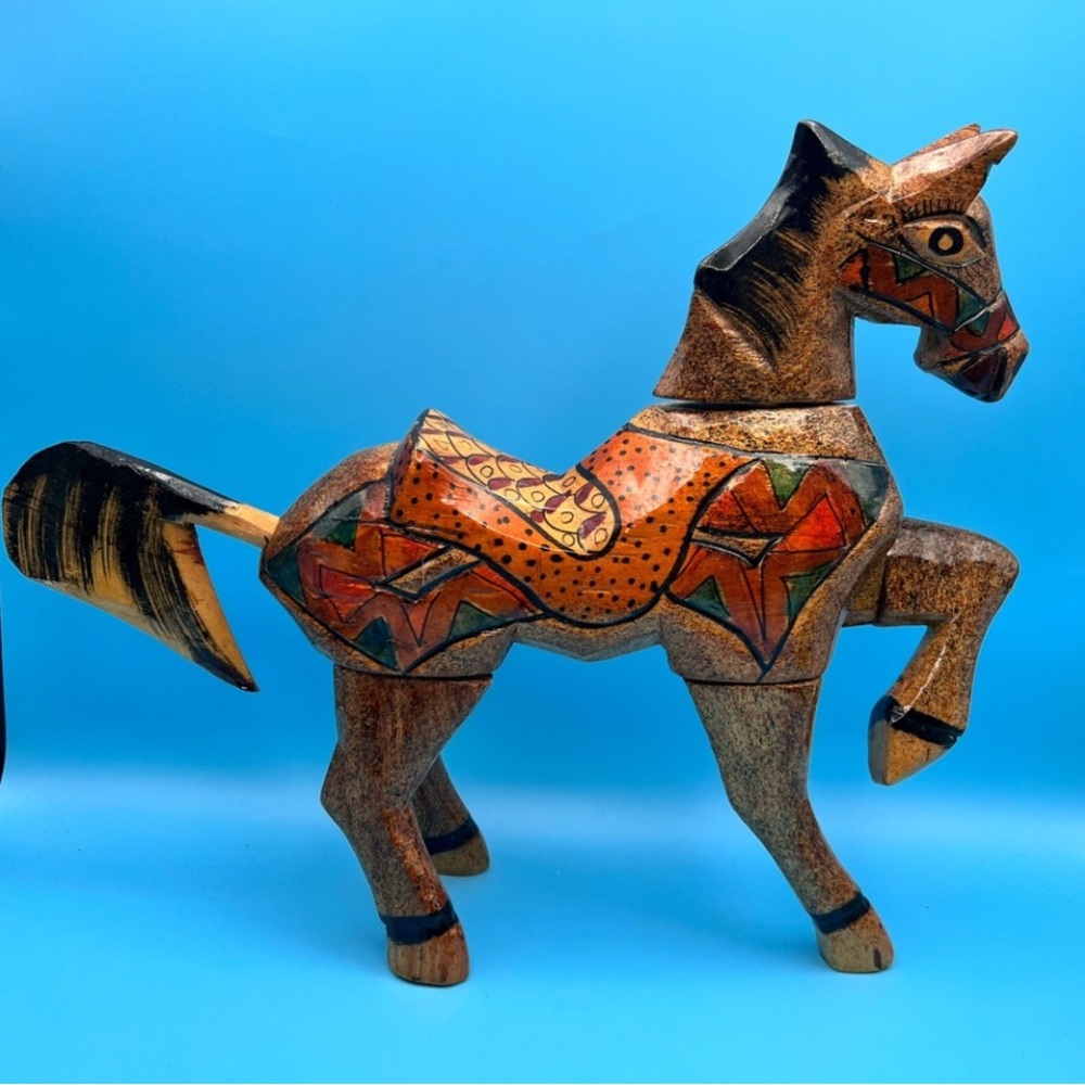 Multicolor Wooden Horse Sculpture - Picture 2 of 4